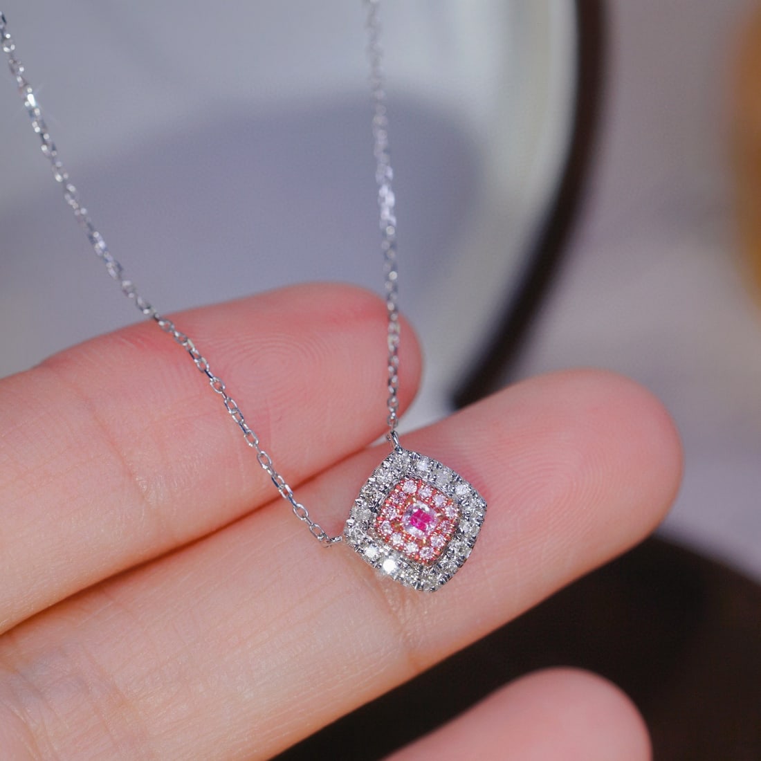 14k Gold 0.25 Ctw Natural Pink Diamond & Diamond Necklace - 3