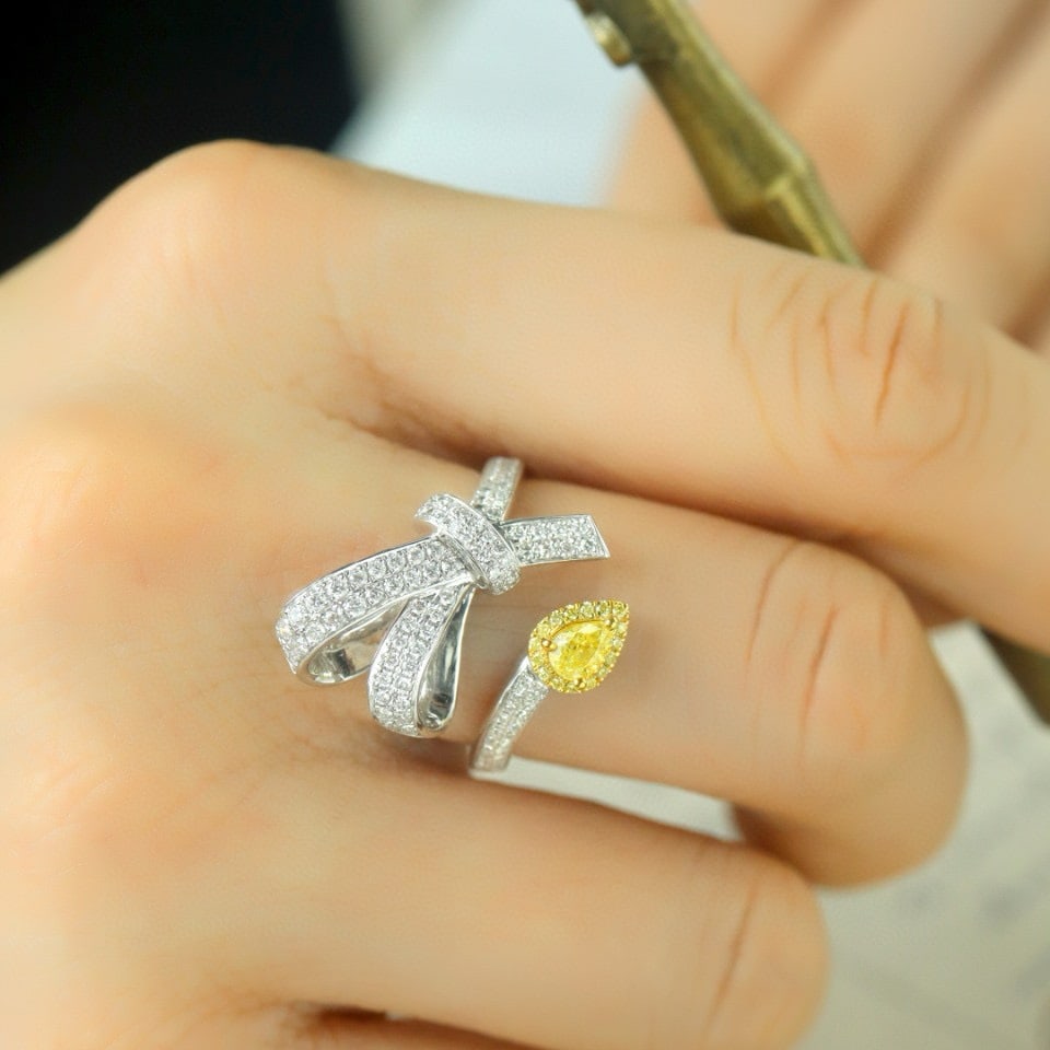 14k Gold 0.67 Ctw Natural Yellow Diamond & Diamond Ring - 5
