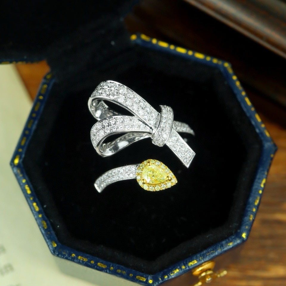 14k Gold 0.67 Ctw Natural Yellow Diamond & Diamond Ring - 6