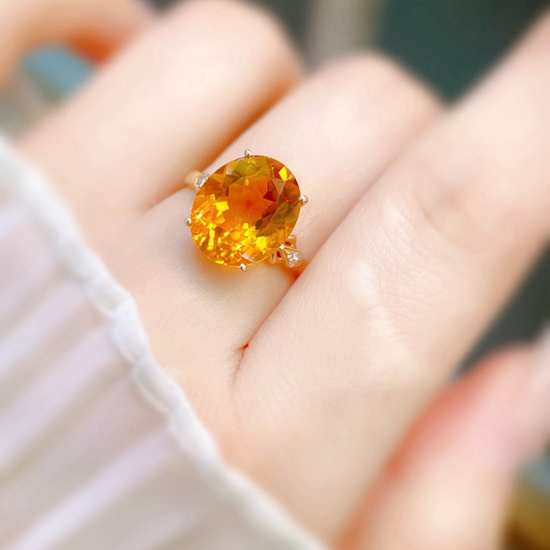 14k Gold 4.62 Ctw Natural Citrine & Diamond Ring - 2