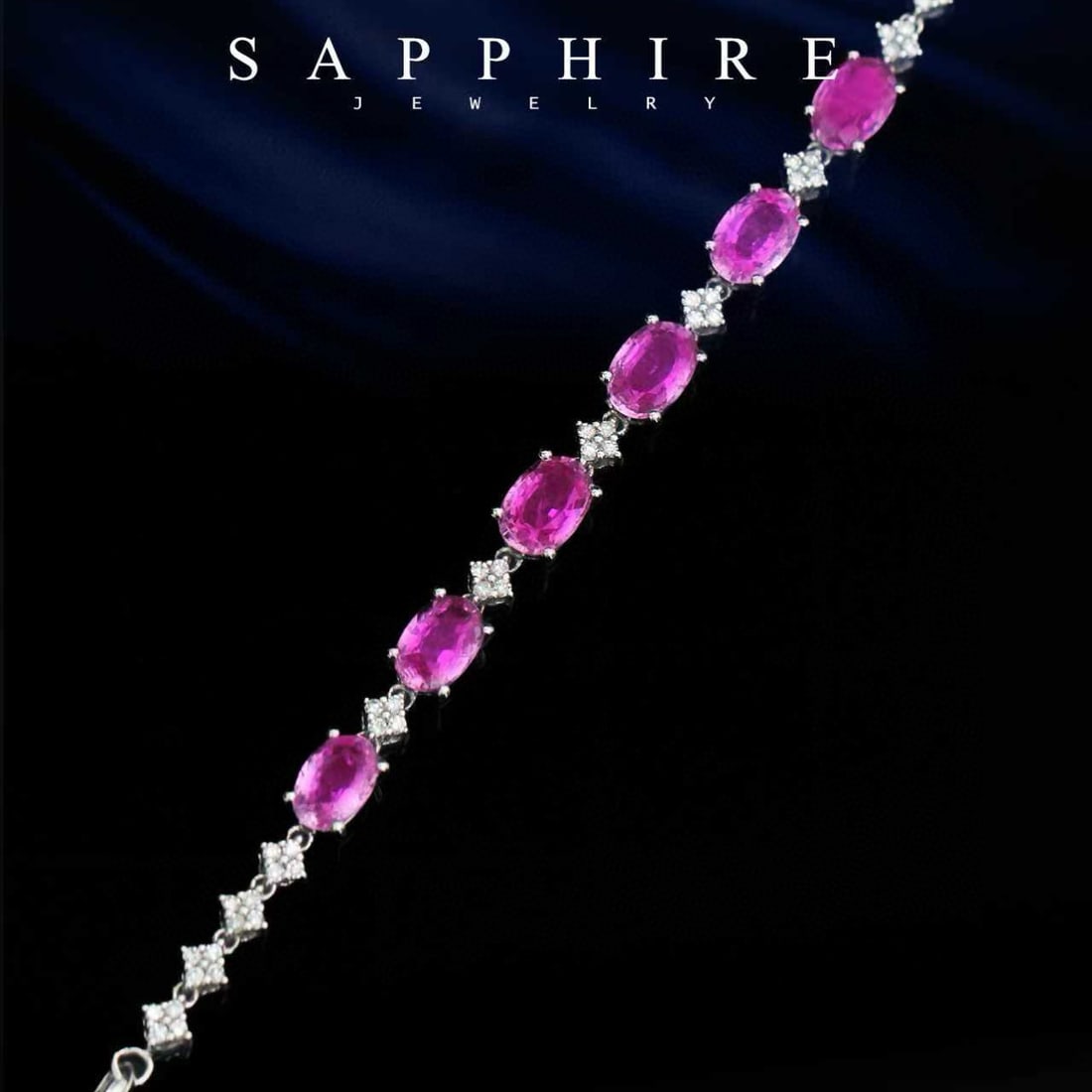 14k Gold 3.96 Ctw Natural Sapphire & Diamond Bracelet: Ref:231044132 // gold content:14k gold // main gemstone:sapphire // shape:oval // carat weight:3. 7ct // color:pink // treatment:natural // // adjacent gemstone 2 : diamond // shape:round // carat