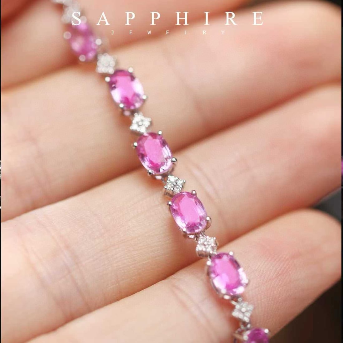 14k Gold 3.96 Ctw Natural Sapphire & Diamond Bracelet - 4