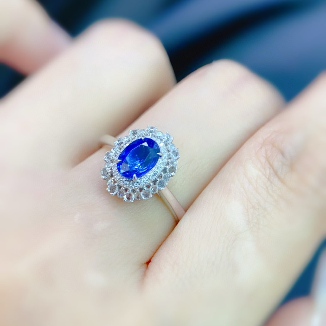 14k Gold 1.2 Ct Natural Sapphire & Diamond & Sapphire Ring - 5