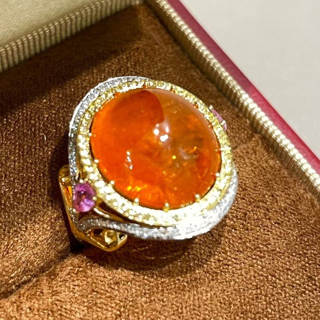 14k Gold 13.2 Ct Natural Spessartine & Diamond & Sapphire Ring - 4