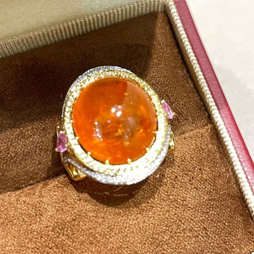 14k Gold 13.2 Ct Natural Spessartine & Diamond & Sapphire Ring - 5