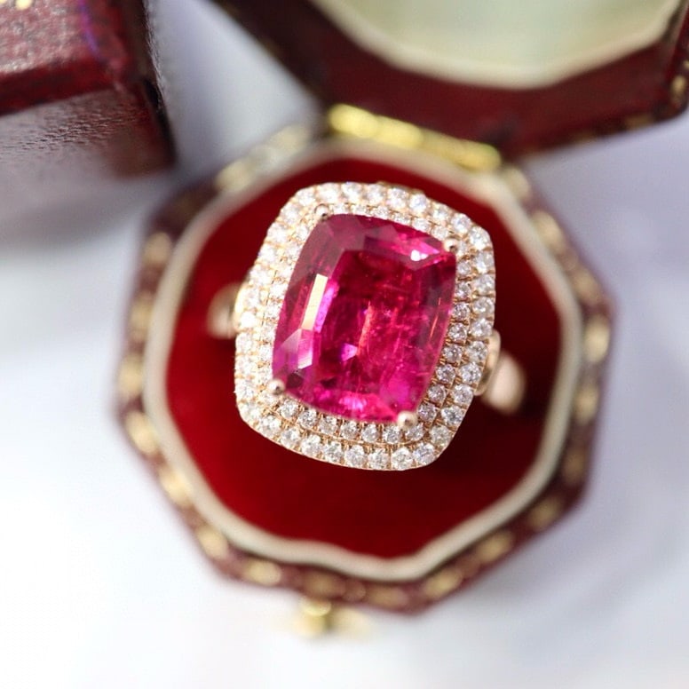 14k Gold 3.29 Ctw Natural Tourmaline & Diamond Ring/pendant( Without Chain ) - 7