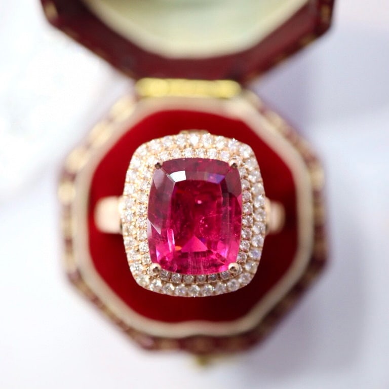 14k Gold 3.29 Ctw Natural Tourmaline & Diamond Ring/pendant( Without Chain ) - 8