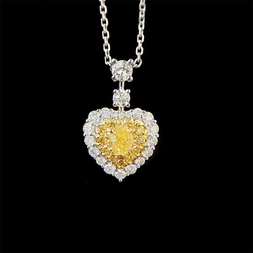 14k Gold 0.60 Ctw Natural Yellow Diamond & Diamond Pendant( Without Chain ): Ref:231044159 // gold content:14k gold // main gemstone:yellow diamond // shape:heart // carat weight:0. 18ct // color:yellow // treatment:natural // // adjacent gemstone 2 : diamond // shape:round