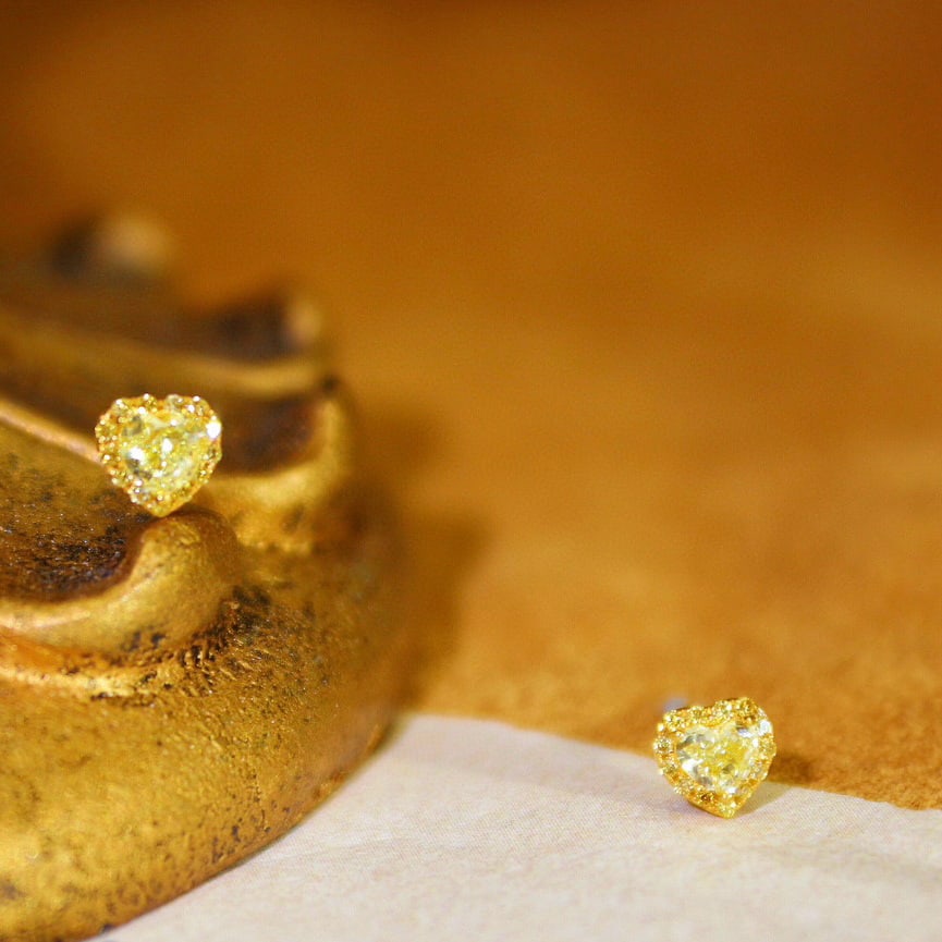 14k Gold 0.50 Ct Natural Yellow Diamond Earrings - 2
