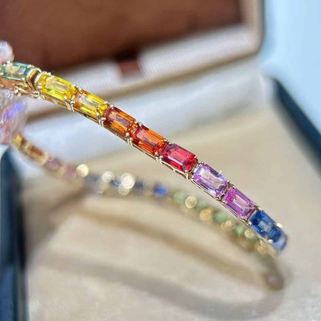 14k Gold 11.85 Ct Natural Sapphire Bracelet - 2