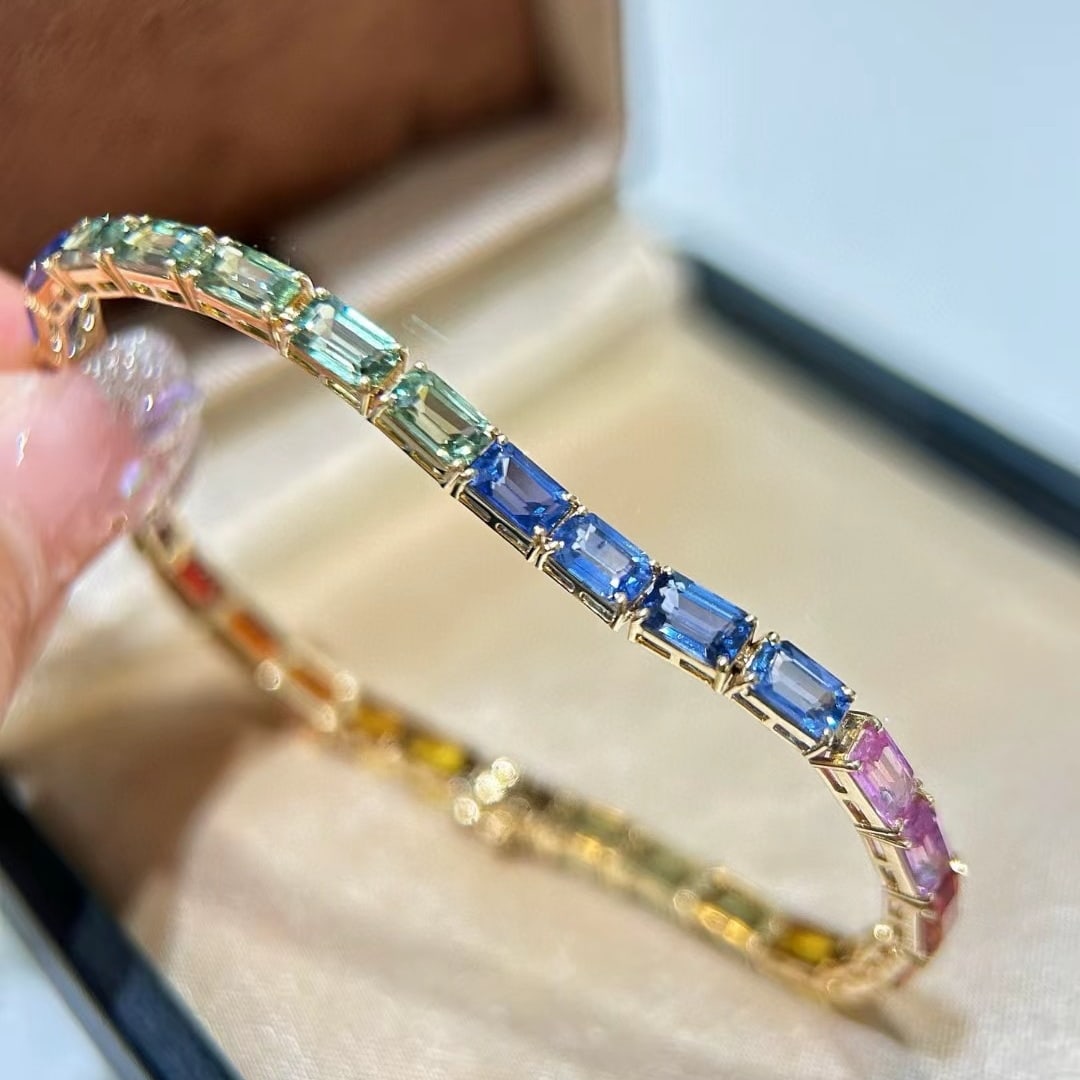 14k Gold 11.85 Ct Natural Sapphire Bracelet - 3