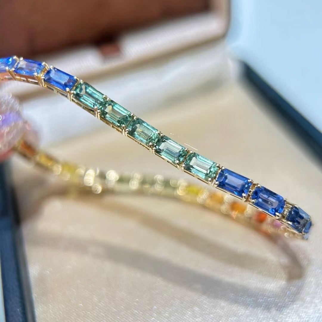 14k Gold 11.85 Ct Natural Sapphire Bracelet - 4