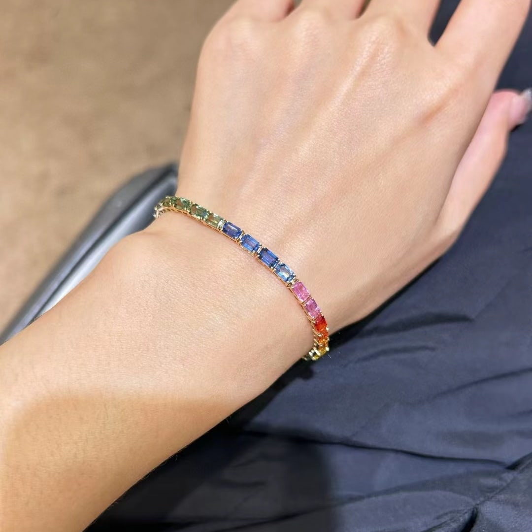 14k Gold 11.85 Ct Natural Sapphire Bracelet - 5