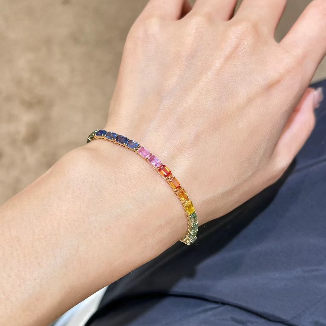 14k Gold 11.85 Ct Natural Sapphire Bracelet - 6
