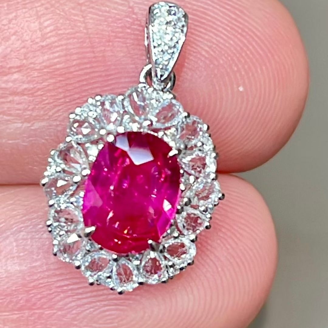14k Gold 1 Ct Natural Ruby & Diamond & Sapphire Pendant( Without Chain ) - 3