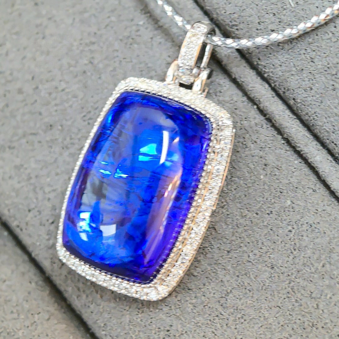 14k Gold 14.00 Ctw Natural Tanzanite & Diamond Pendant( Without Chain ) - 5