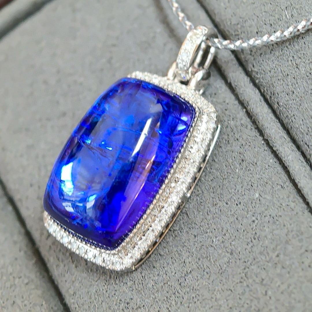 14k Gold 14.00 Ctw Natural Tanzanite & Diamond Pendant( Without Chain ) - 6