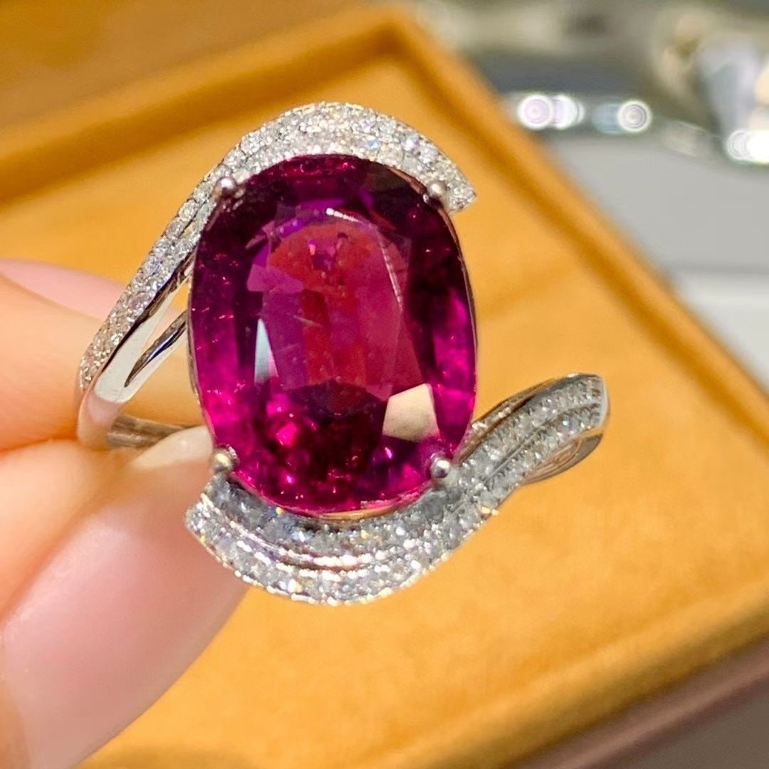 14k Gold 5 Ct Natural Tourmaline & Diamond Ring - 4