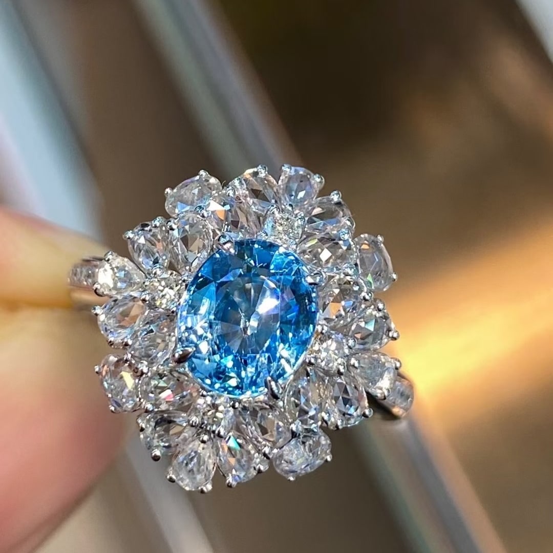 14k Gold 2.68 Ctw Natural Aquamarine & Sapphire Ring: Ref:231044200 // gold content:14k gold // ring size:7. 25us // // main gemstone:aquamarine // shape:oval // carat weight:1. 53ct // color:santa maria color // treatment:natural // // adjacent gemstone