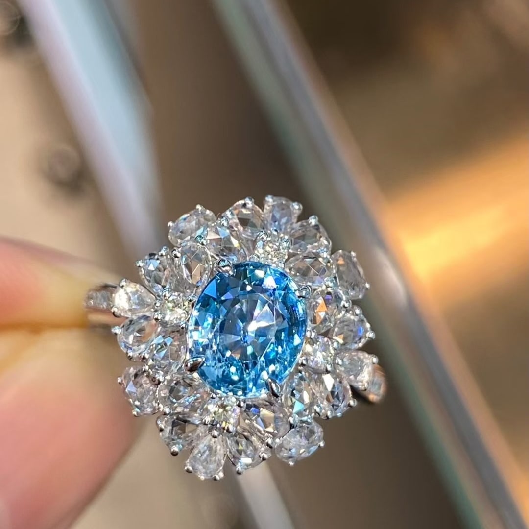 14k Gold 2.68 Ctw Natural Aquamarine & Sapphire Ring - 3