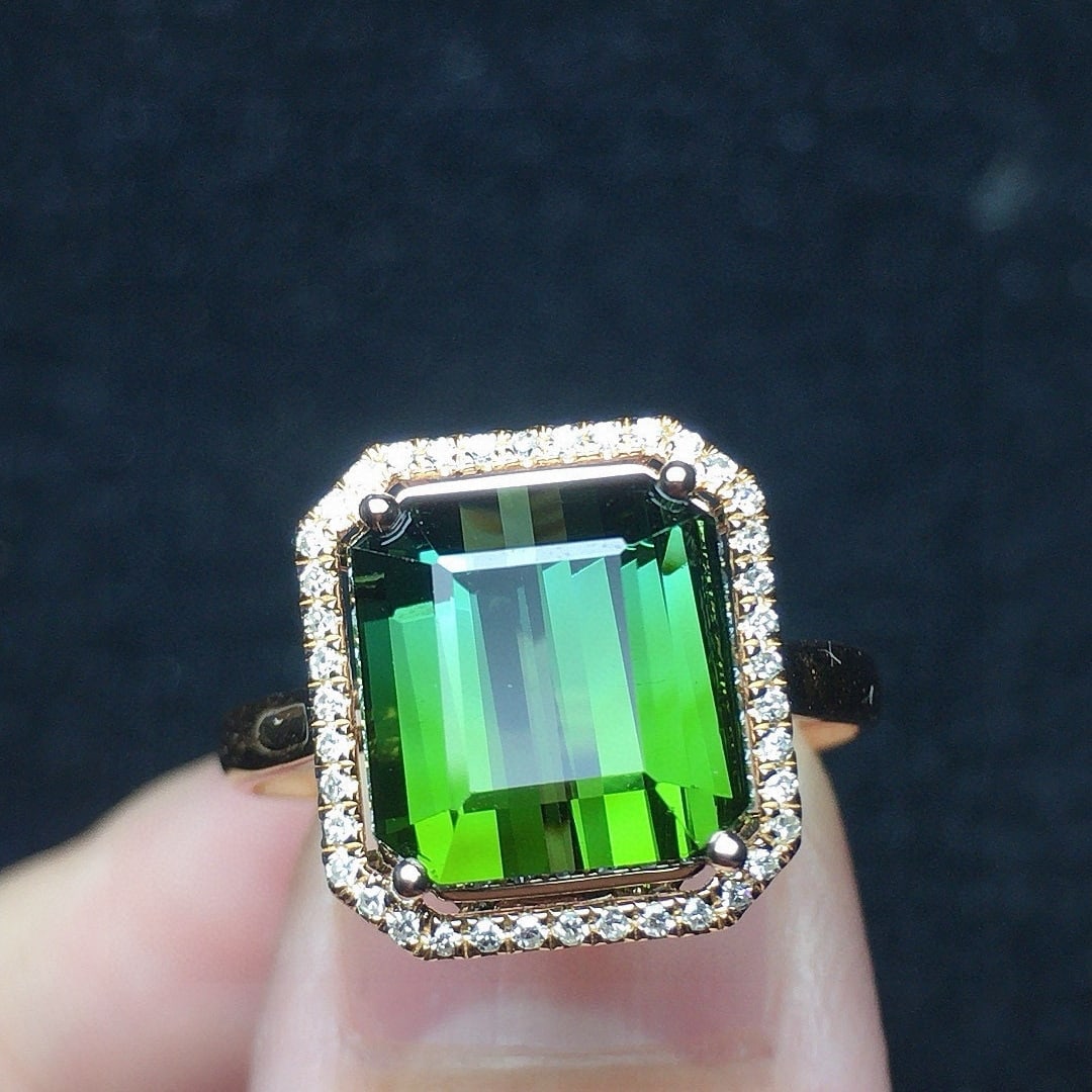 14k Gold 4.13 Ct Natural Tourmaline & Diamond Ring - 2