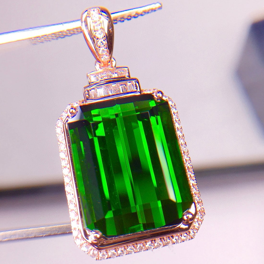14k Gold 13.6 Ct Natural Tourmaline & Diamond Pendant( Without Chain ) - 6