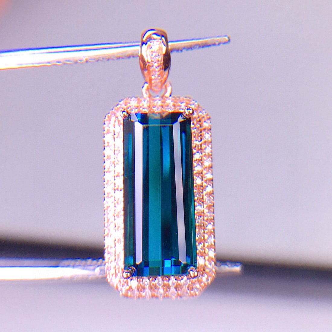 14k Gold 4.2 Ct Natural Tourmaline & Diamond Pendant( Without Chain ) - 2