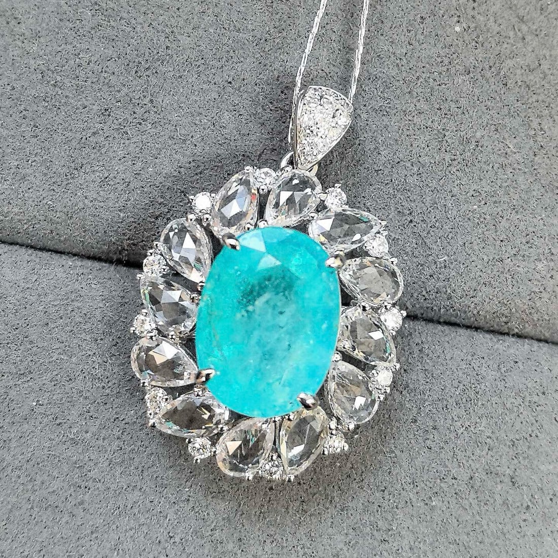 14k Gold 6.93 Ctw Natural Paraiba Tourmaline & Sapphire Pendant( Without Chain ) - 6