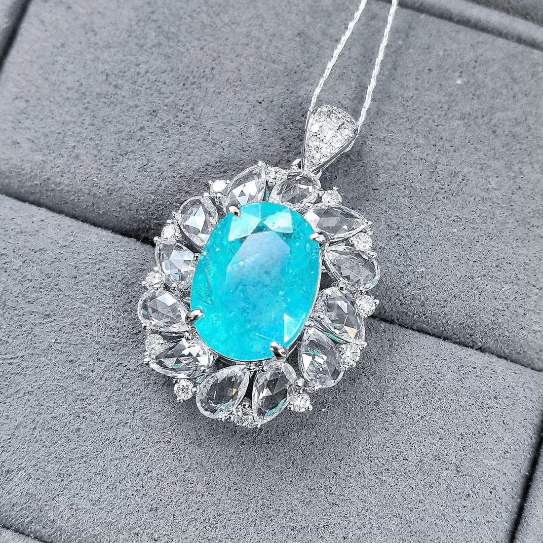 14k Gold 6.93 Ctw Natural Paraiba Tourmaline & Sapphire Pendant( Without Chain ) - 7
