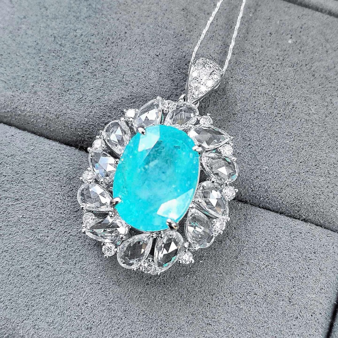14k Gold 6.93 Ctw Natural Paraiba Tourmaline & Sapphire Pendant( Without Chain ) - 8