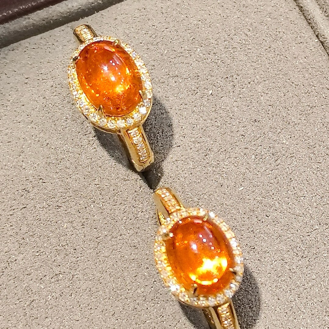 14k Gold 5.05 Ctw Natural Spessartine & Diamond Earrings - 3