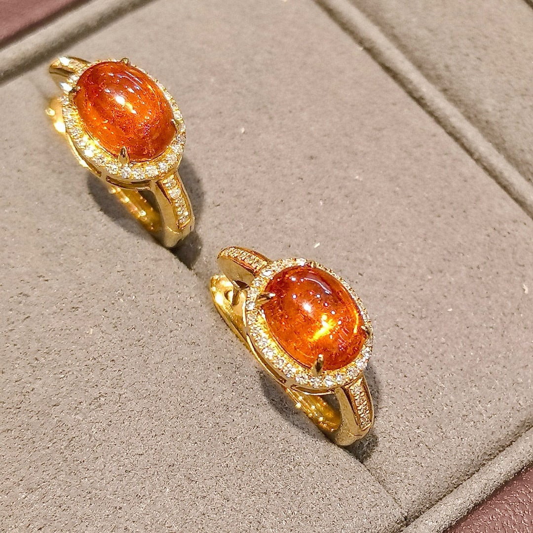 14k Gold 5.05 Ctw Natural Spessartine & Diamond Earrings - 7