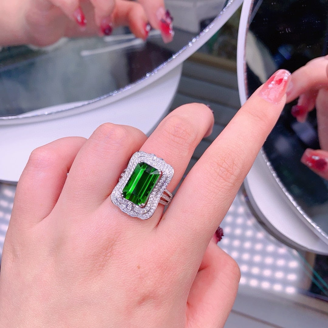 14k Gold 7.5 Ct Natural Tourmaline & Diamond Ring - 3