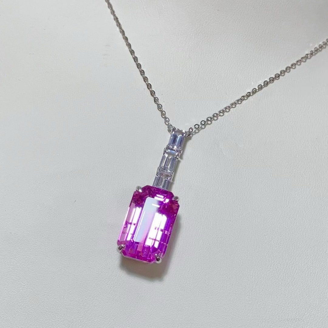 14k Gold 18.43 Ctw Natural Kunzite & Sapphire Pendant( Without Chain ) - 2