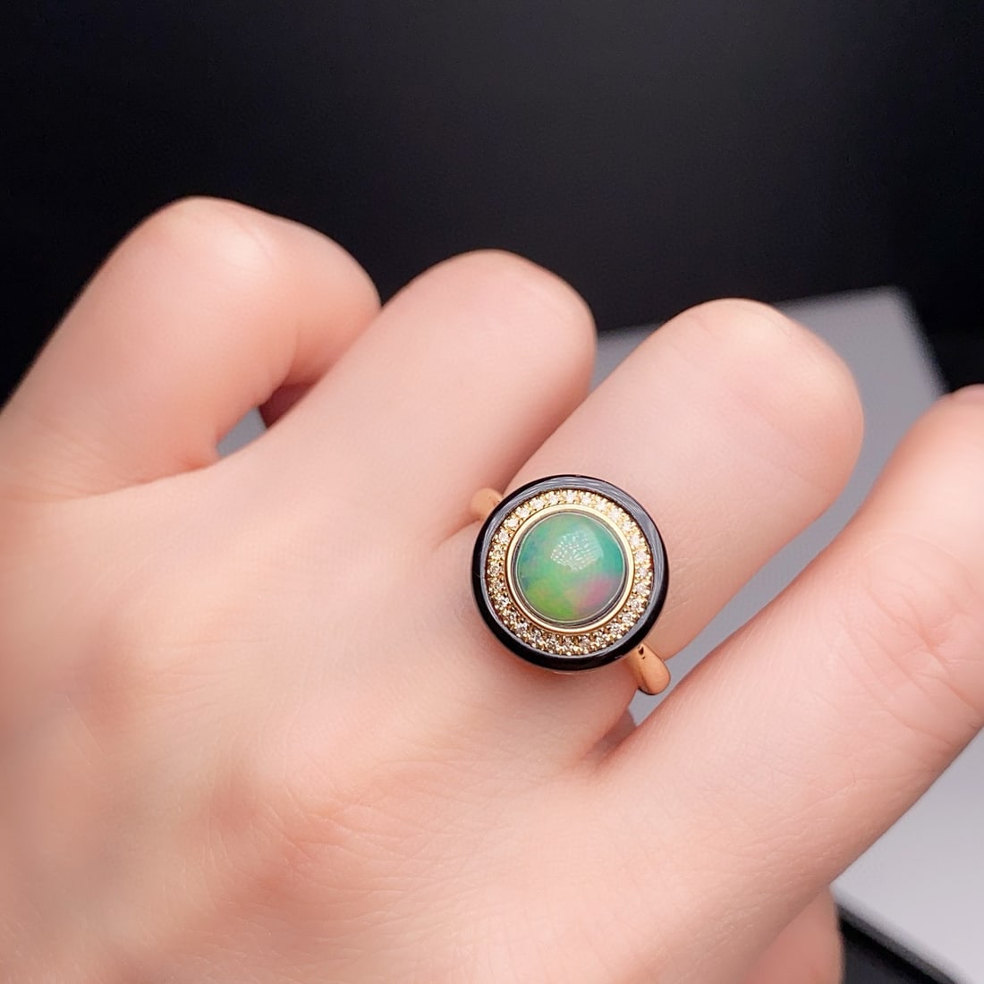 14k Gold 1.09 Ctw Natural Opal & Diamond Ring - 2