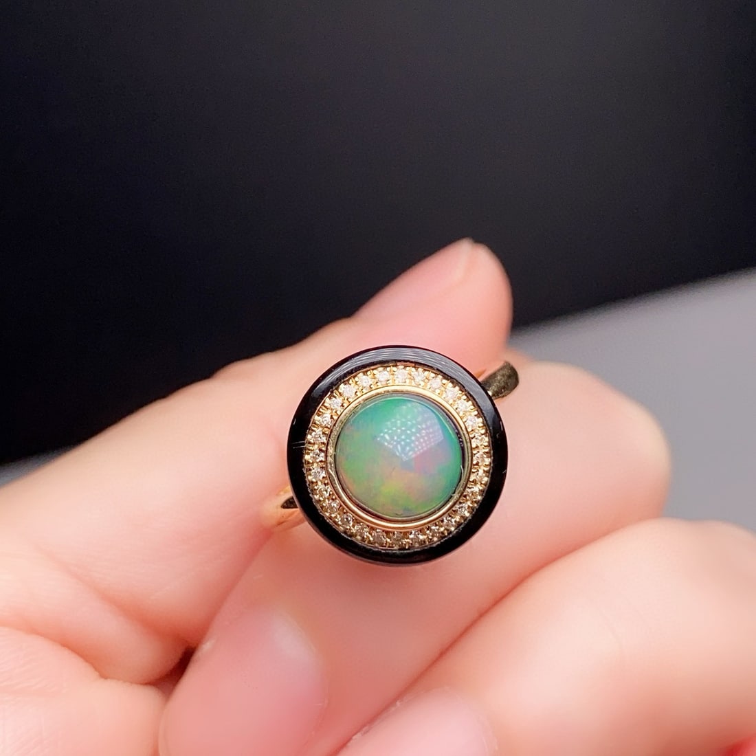 14k Gold 1.09 Ctw Natural Opal & Diamond Ring - 3
