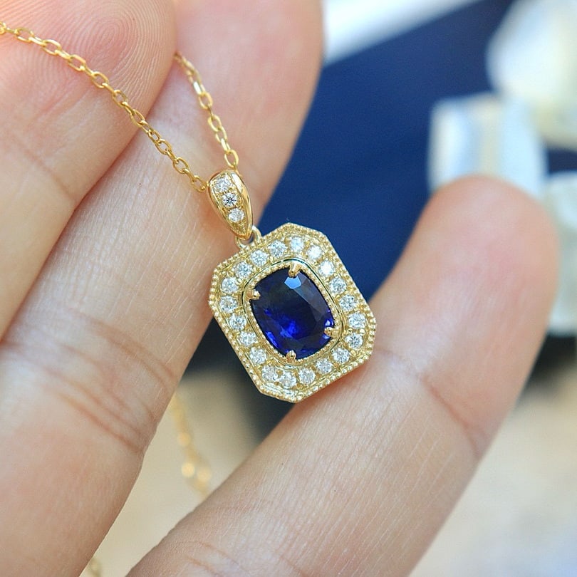 14k Gold 1.01 Ct Natural Sapphire & Diamond Pendant( Without Chain ) - 3
