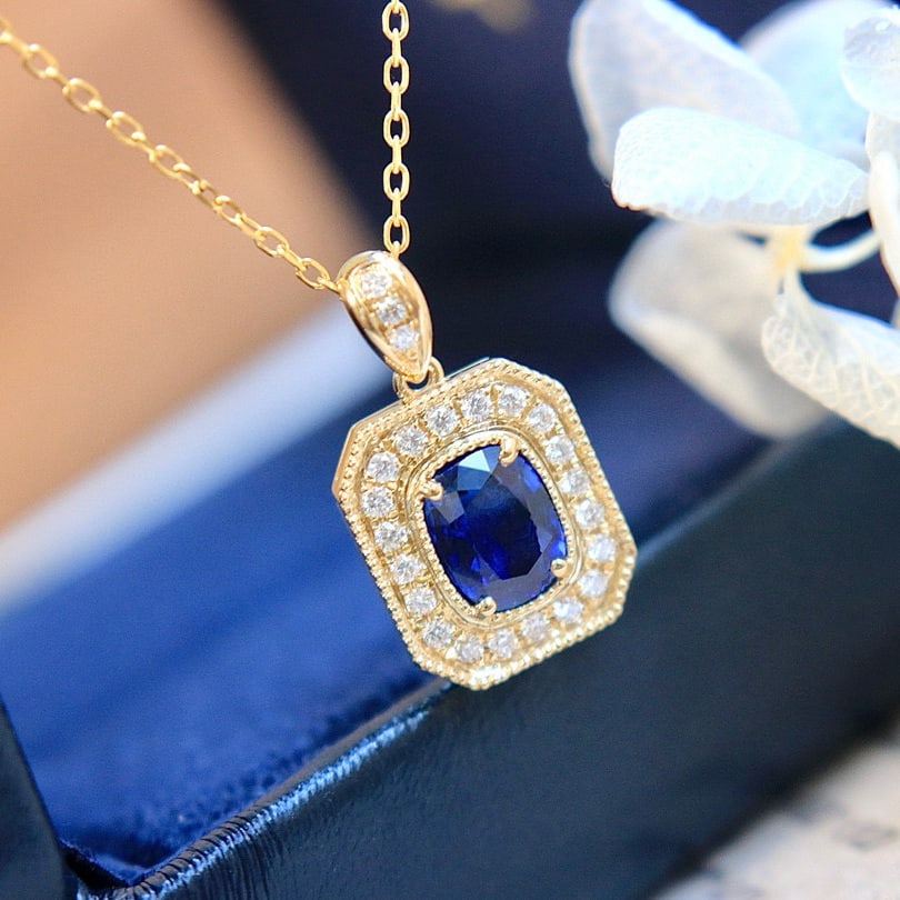 14k Gold 1.01 Ct Natural Sapphire & Diamond Pendant( Without Chain ) - 7