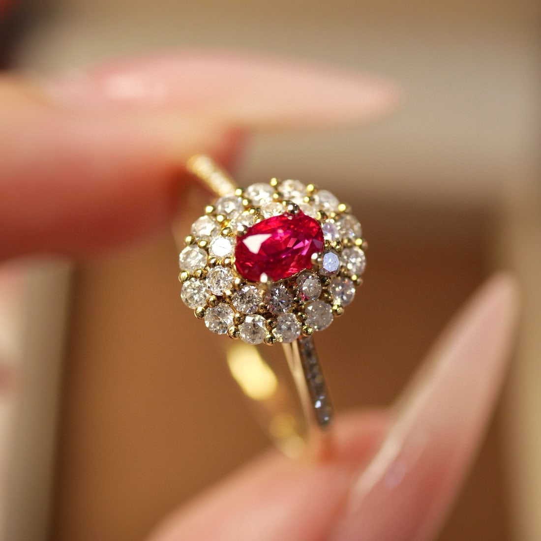 14k Gold 0.40 Ct Natural Ruby & Diamond Ring: Ref:231044234 // gold content:14k gold // ring size:7. 25us // // main gemstone:ruby // shape:oval // carat weight:0. 40ct // color:red // treatment:natural // // adjacent gemstone 2 : diamond // shap