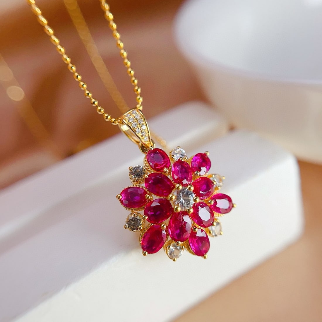 14k Gold 3.05 Ct Natural Ruby & Diamond & Sapphire Pendant( Without Chain ) - 2