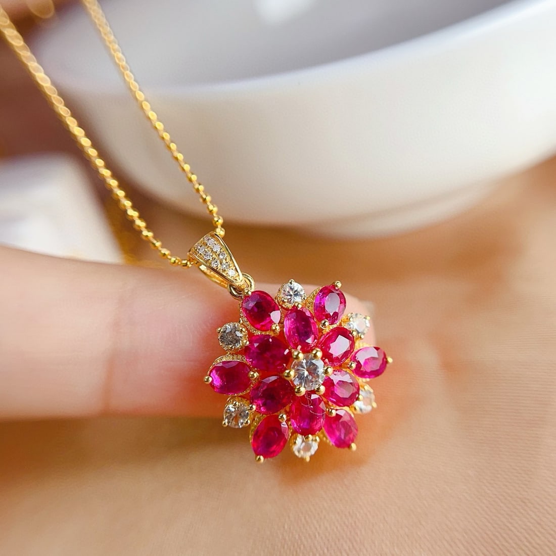 14k Gold 3.05 Ct Natural Ruby & Diamond & Sapphire Pendant( Without Chain ) - 3