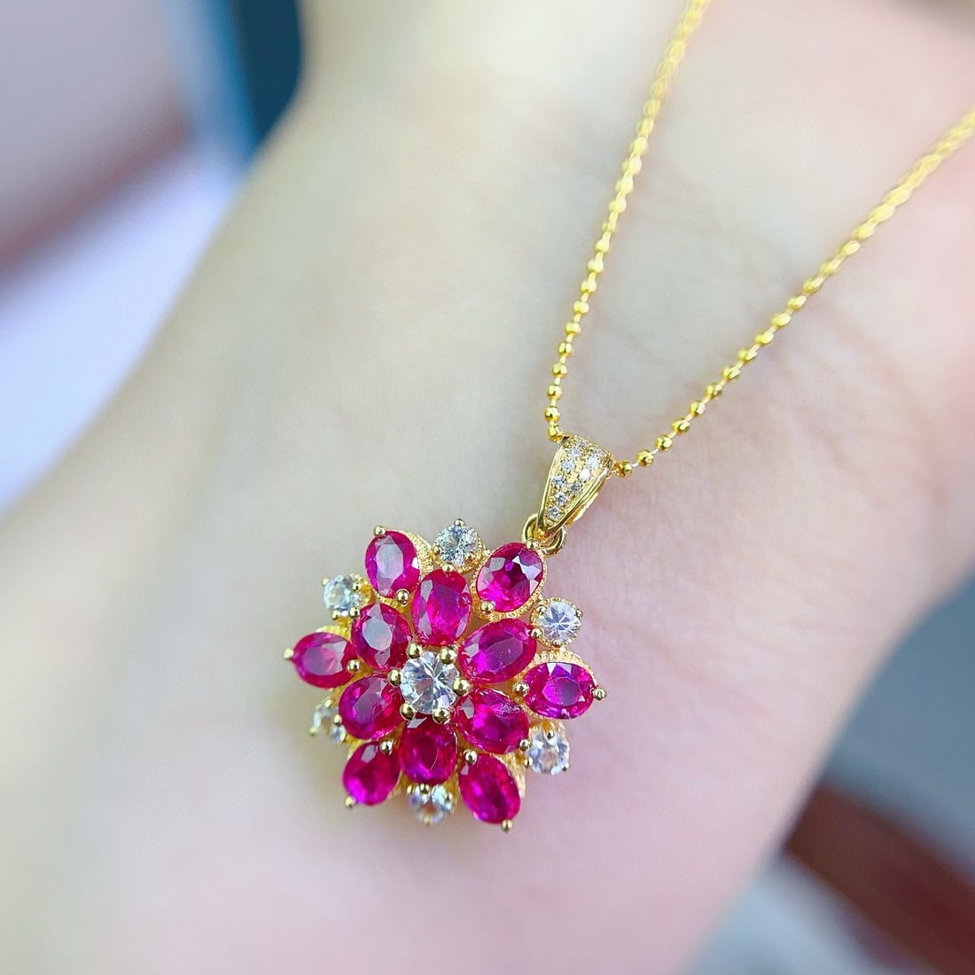 14k Gold 3.05 Ct Natural Ruby & Diamond & Sapphire Pendant( Without Chain ) - 4