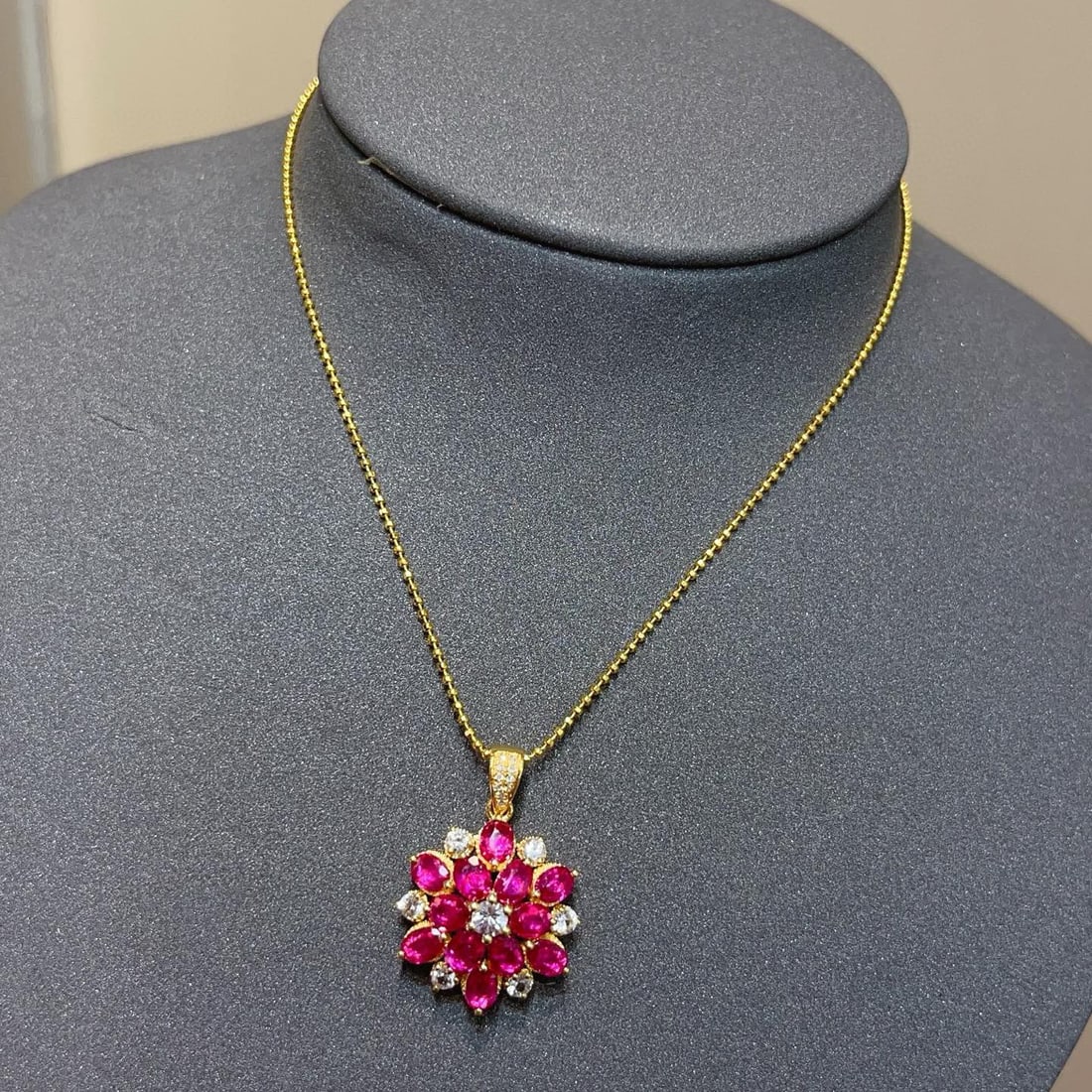14k Gold 3.05 Ct Natural Ruby & Diamond & Sapphire Pendant( Without Chain ) - 5