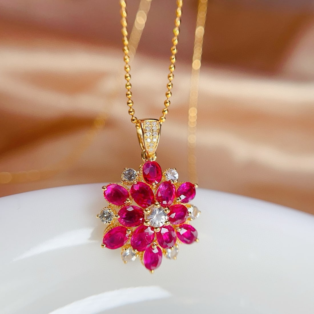 14k Gold 3.05 Ct Natural Ruby & Diamond & Sapphire Pendant( Without Chain ) - 6