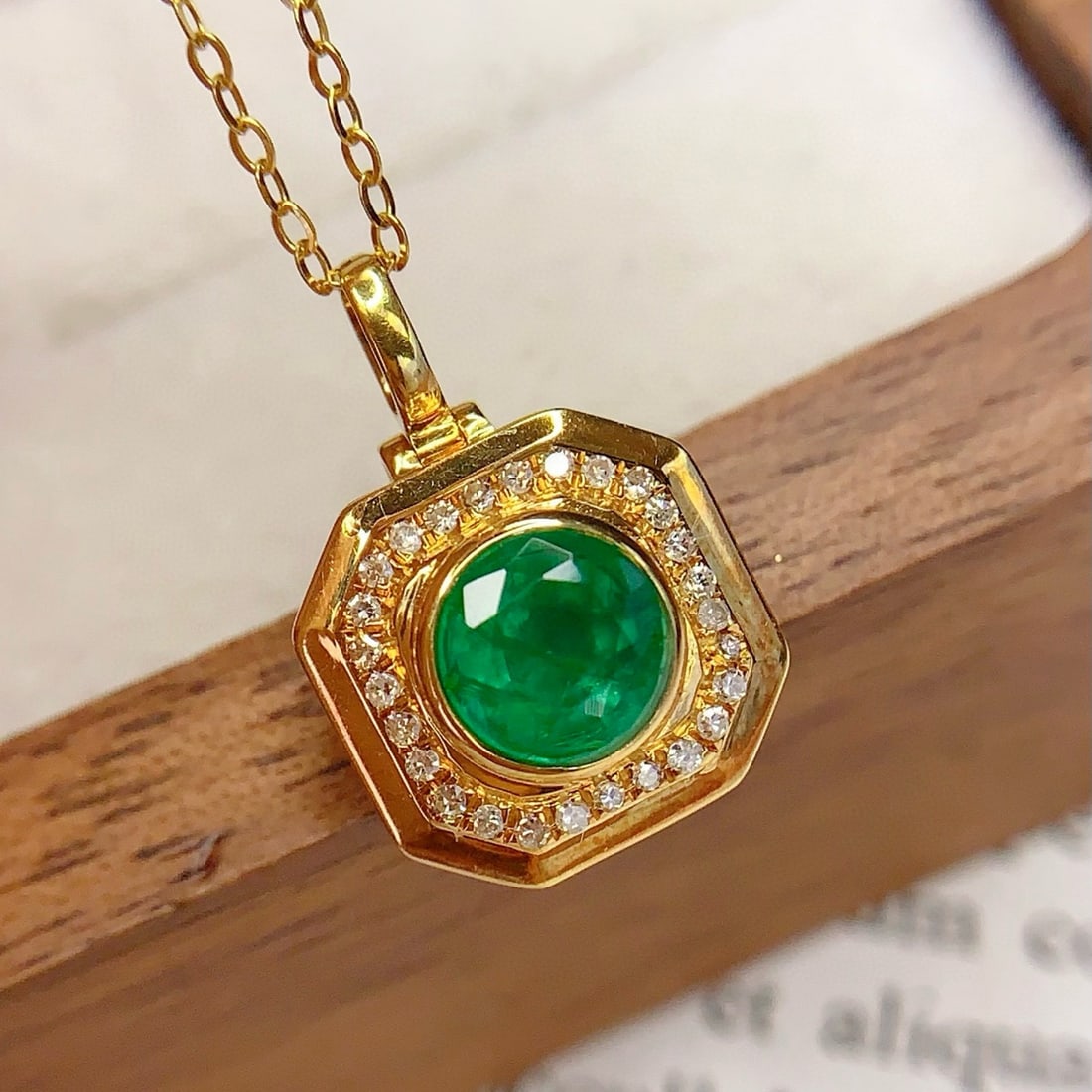 14k Gold 1 Ct Vivid Green Natural Emerald & Diamond Pendant( Without Chain ) - 2