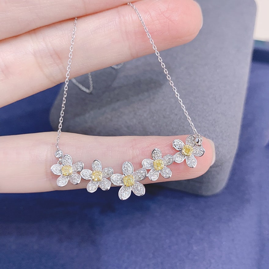 14k Gold 1.00 Ctw Natural Yellow Diamond & Diamond Necklace - 4