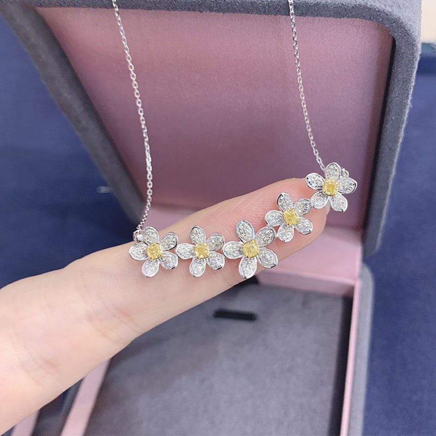 14k Gold 1.00 Ctw Natural Yellow Diamond & Diamond Necklace - 5