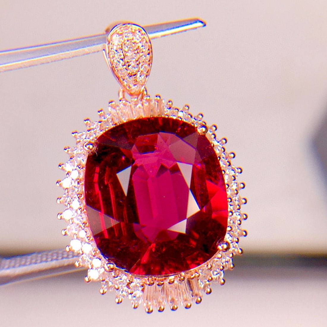 14k Gold 6.62 Ct Natural Tourmaline & Diamond Pendant( Without Chain ) - 6