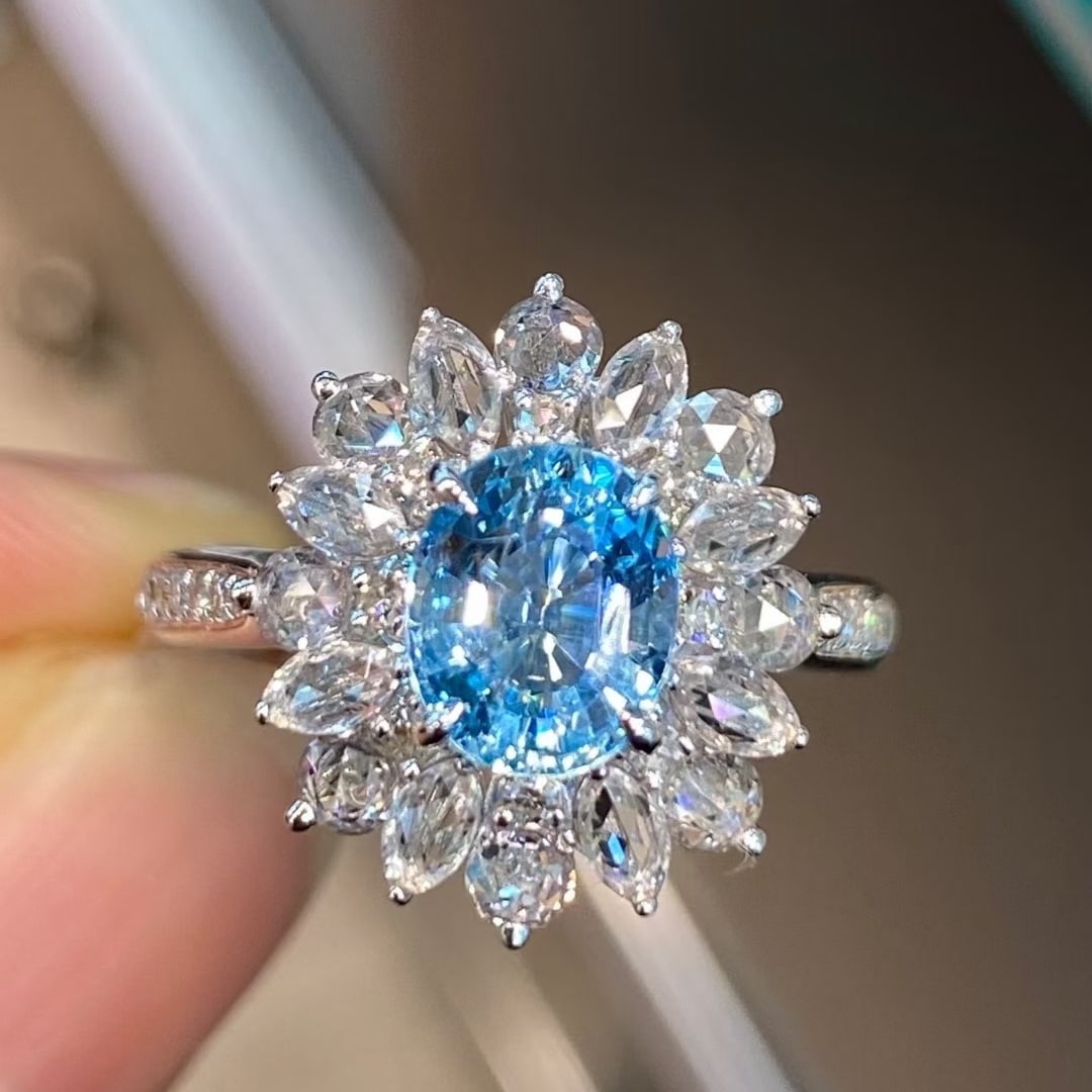 14k Gold 2.28 Ctw Natural Aquamarine & Sapphire Ring: Ref:231044260 // gold content:14k gold // ring size:7. 25us // // main gemstone:aquamarine // shape:oval // carat weight:1. 26ct // color:santa maria color // treatment:natural // // adjacent gemstone