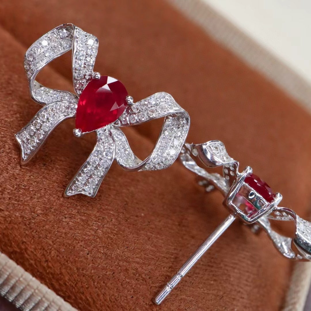 14k Gold 1.70 Ctw Natural Ruby & Diamond Earrings - 5